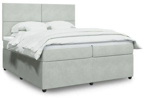 vidaXL Κρεβάτι Boxspring με Στρώμα Ανοιχτό Γκρι 200x200 εκ. Βελούδινο