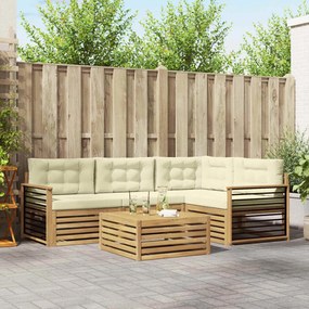 vidaXL Σειρά Καναπέ Εξωτερικού 6 pcs Λευκό και Κρεμ Πολυεστέρας