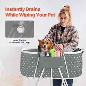 VEVOR Foldable Dog Bathtub Elevated Grey Shower Station for Small &amp; Medium Pets