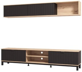 Κέντρο Ψυχαγωγίας - Σύνθεση Monaco Artisan Oak - Μαύρο Μάτ 218x40x200 εκ.