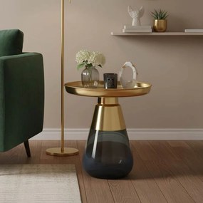 Βοηθητικό τραπέζι Kunlo Inart χρυσό χρώμιο-μαύρο γυαλί Φ50x53.5εκ 50x50x53.5 εκ.