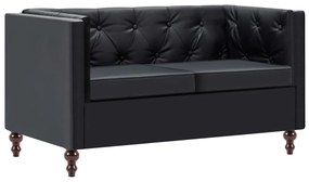 vidaXL Καναπές Διθέσιος Chesterfield Μαύρος από Συνθετικό Δέρμα