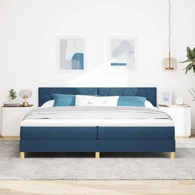 vidaXL LED Κρεβάτι με βάθρο με κεφαλάρι Μπλε 200 x 200 cm ύφασμα