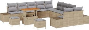 vidaXL Σετ Καναπέ Κήπου με μαξιλάρι 13 pcs Μπεζ Πολυ ράταν
