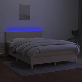 vidaXL Κρεβάτι Boxspring με Στρώμα &amp; LED Κρεμ 140x190 εκ. Υφασμάτινο