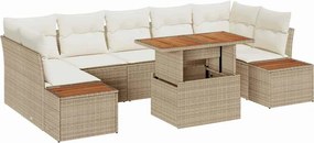 vidaXL Σετ Καναπέ Κήπου με αποθήκευση 8 pcs Μπεζ Πολυ ράταν