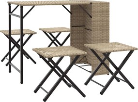 vidaXL Σετ Τραπεζαρίας Κήπου Πτυσ. 5 Τεμαχίων Μπεζ από Συνθ. Ρατάν