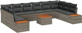 vidaXL Σετ Καναπέ Κήπου με μαξιλάρι 10 pcs Γκρι Πολυρατάν