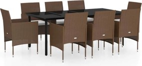 vidaXL Σετ Τραπεζαρίας Κήπου 9 τεμ. Καφέ/Μαύρο Συνθ. Ρατάν + Μαξιλάρια