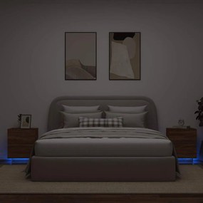 vidaXL Κομοδίνα με Φώτα LED 2 τεμ. Καφέ Δρυς από Επεξεργασμένο Ξύλο