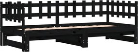 vidaXL Καναπές Κρεβάτι Συρόμενος Μαύρος 2x(90x190) εκ. από Μασίφ Πεύκο