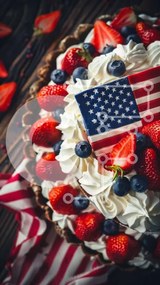 Intra Συλλεκτικό Ξύλινο Παζλ Plywood  4mm - Κέικ American Flag με φρέσκα φρούτα και κρέμα Σε Ξύλινο Κουτί - Διαστάσεις: 10x10 cm – 25 κομμάτια