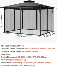 VEVOR Replacement Mesh Gazebo Netting Screen for 10x13x6.8 ft Patio, Net Only