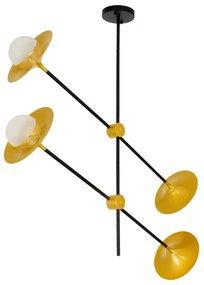 00779 GloboStar® JOLIET 00779 Μοντέρνο Φωτιστικό Οροφής Πλέγμα Πολύφωτο 4 x G9 IP20 Μαύρο & Χρυσό Μέταλλο - Μ93 x Π20 x Υ106cm