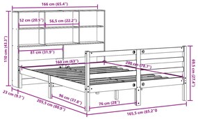Κρεβάτι Βιβλιοθήκη Χωρίς Στρώμα 160x200 εκ Μασίφ Ξύλο Πεύκου - Καφέ