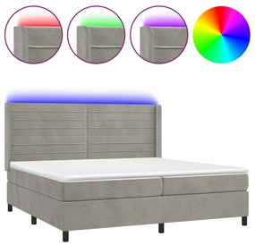 Κρεβάτι Boxspring με Στρώμα &amp; LED Αν.Γκρι 200x200 εκ. Βελούδινο - Γκρι