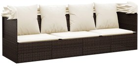 vidaXL Καναπές Εξωτερικού Χώρου με Οροφή &amp; Μαξιλάρια Καφέ Συνθ. Ρατάν