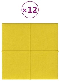 Πάνελ Τοίχου 12 τεμ. Ανοιχτό Κίτρινα 30x30εκ. 1,08μ² Υφασμάτινα - Κίτρινο