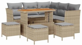 vidaXL Σετ Καναπέ Κήπου Ρυθμιζόμενο ύψος 9 pcs Μπεζ συνθετικό ρατάν
