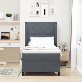 vidaXL Κρεβάτι Box Spring με Στρώμα  Σκούρο Γκρι 90x200 εκ. Βελούδο