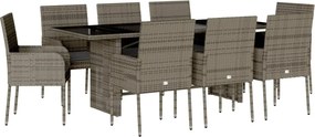 vidaXL Σετ Τραπεζαρίας Κήπου 9 τεμ. Γκρι Συνθ. Ρατάν με Μαξιλάρια