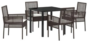 vidaXL Σέτ φαγητού για κήπο με μαξιλάρι 5 pcs Καφέ Πολυ ράταν
