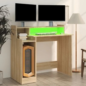 Γραφείο με LED Sonoma δρυς 97x45x90 εκ. Επεξεργ. Ξύλο - Καφέ