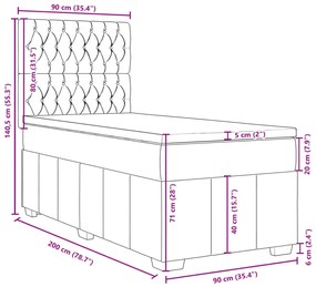 Κρεβάτι Boxspring με Στρώμα Σκούρο Γκρι 90x200 εκ. Υφασμάτινο - Γκρι