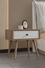 Κομοδίνο Καρυδί / Λευκό ROZOR 55x55x30