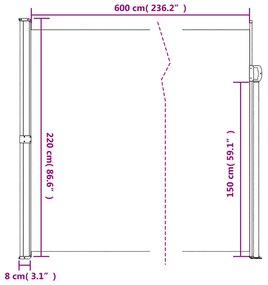 Σκίαστρο Πλαϊνό Συρόμενο Μπλε 220 x 600 εκ. - Μπλε