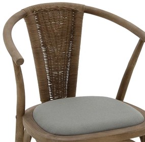 Καρέκλα Dourel ύφασμα γκρι-rattan πόδι φυσικό 57x53x80 εκ.