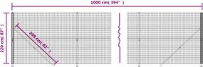 vidaXL Συρματόπλεγμα Περίφραξης Ανθρακί 2,2x10 μ. με Βάσεις Φλάντζα