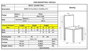 MARLIN ΚΑΡΕΚΛΑ ΤΡΑΠΕΖΑΡΙΑΣ ΜΕΤΑΛΛΟ ΒΑΦΗ BLACK GOLD, PU ΜΑΥΡΟ