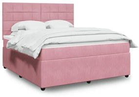 Κρεβάτι Boxspring με Στρώμα Ροζ 180x200 εκ. Βελούδινο - Ροζ