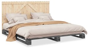 vidaXL Πλαίσιο Κρεβατιού με Κεφαλάρι Γκρι 180x200εκ. Μασίφ Ξύλο Πεύκου