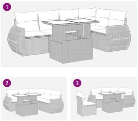 vidaXL Καναπές Κήπου 6 Τεμαχίων Μαύρο Συνθετικό Ρατάν Μαξιλάρια Ακακία