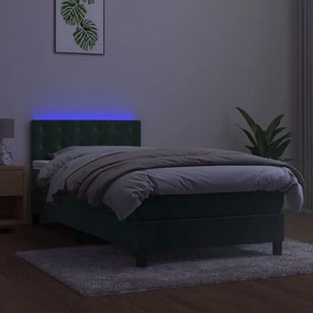 VidaXL Κρεβάτι Boxspring με Στρώμα & LED Σκ. Πράσινο 90x200 εκ Βελούδο