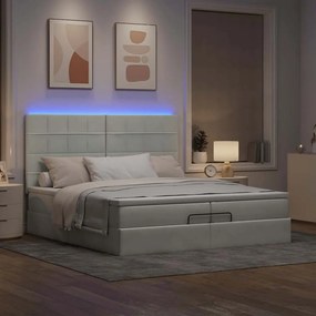 VidaXL Οθωμανικό κρεβάτι με στρώματα & LEDs Ανοιχτό γκρι Βελούδο