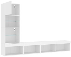 vidaXL Έπιπλα Τοίχου Τηλεόρασης 4 τεμ LED Λευκά από Επεξεργασμένο Ξύλο