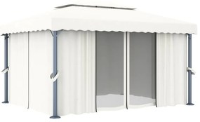 vidaXL Κιόσκι με Κουρτίνα και Φωτάκια LED Λευκό Κρεμ 4 x 3 μ.