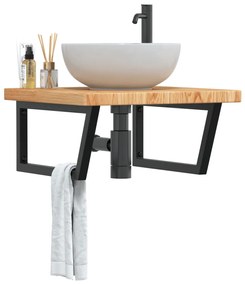 Ράφι Νιπτήρα Τοίχου από Ατσάλι / Μασίφ Ξύλο Δρυός