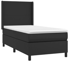 vidaXL Κρεβάτι Boxspring με Στρώμα &amp; LED Μαύρο 90x200 εκ. Συνθ. Δέρμα