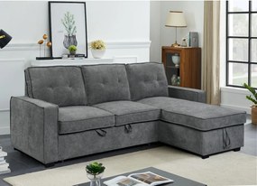 Tiago Γωνιακός καναπές κρεβάτι με αποθηκευτικό χώρο 222x150x94εκ. Γκρι με αναστρέψιμη γωνία