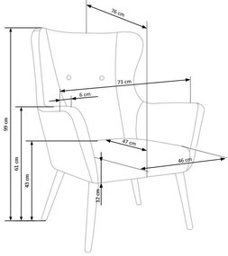 Πολυθρόνα Houston 373, Κίτρινο, 73x76x99cm, Πόδια: Ξύλο,Καουτσούκ