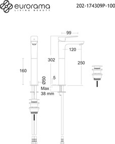 Eurorama Res Chrome 174309P – Μπαταρία επιτραπέζιου νιπτήρα