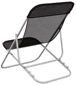 vidaXL Καρέκλες Παραλίας Πτυσ. 2 τεμ Μαύρες Textilene&amp;Ατσάλι με Πούδρα