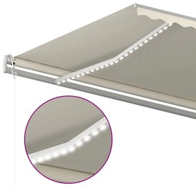 vidaXL Τέντα Συρόμενη Χειροκίνητη με LED Κρεμ 6x3 μ.