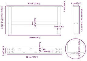 Πόδια τραπεζιού σαλονιού Λευκό 2 τεμ. 70x(30-31) εκ. Ατσάλι 4013269