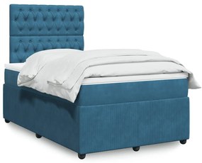vidaXL Κρεβάτι Boxspring με Στρώμα Σκούρο Μπλε 120x190 εκ. Βελούδινο