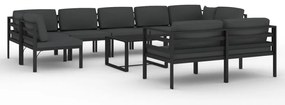 vidaXL Σαλόνι Κήπου 10 Τεμαχίων Ανθρακί Αλουμινίου με Μαξιλάρια